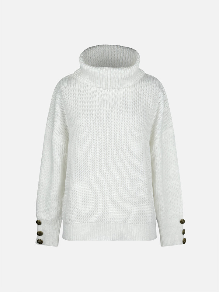W&W Mode | Rollkragenpullover Damen mit Knopfdekor