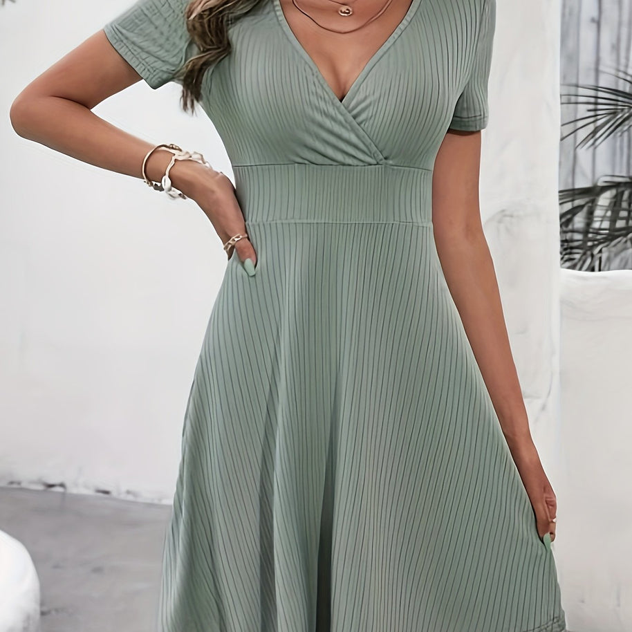 WW | Sommerkleid für Damen mit V-Ausschnitt Elegant Tailliert Kurzärmelig