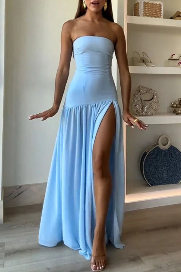 WW | Eden Patchwork Semi-Transparent Chiffon Strapless Maxi-Kleid