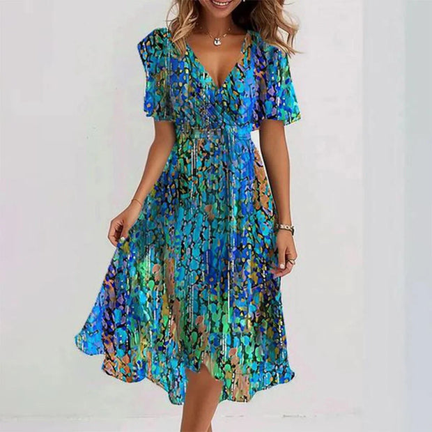 WW | Stilvolles Blumenkleid mit Kurzen Ärmeln