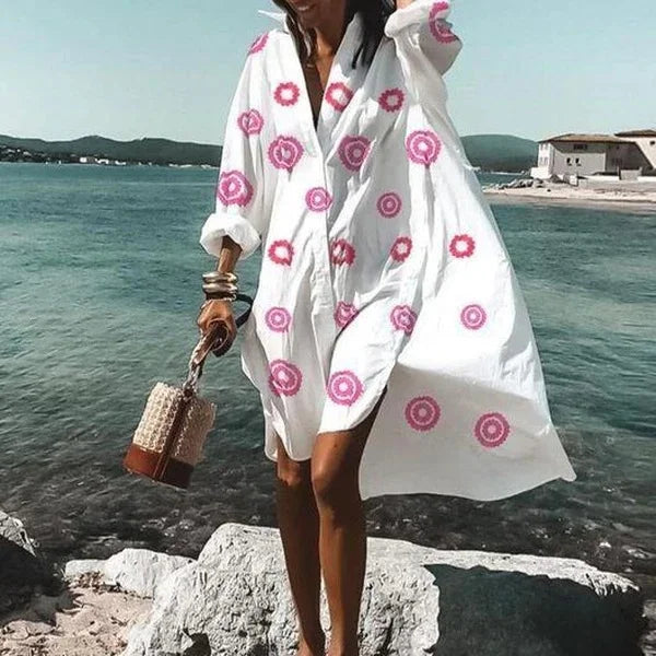 WW | Lässige Langärmlige Kleid Mit Knopfleiste