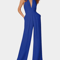 WW | Tiefer V-Ausschnitt Ärmelloser Breiter Bein Jumpsuit