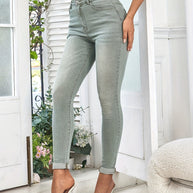 WW | Olivgrüne High Waist Slim Fit Jeans Mit Stretch Denim