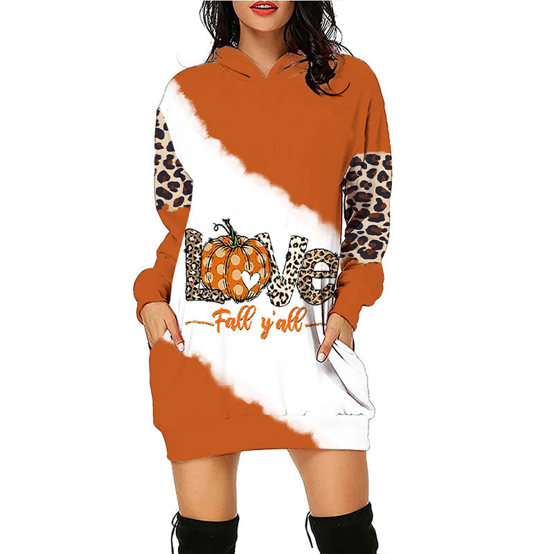 WW | Halloween-Druck midilange Taschen Kapuzen langärmliger Pullover