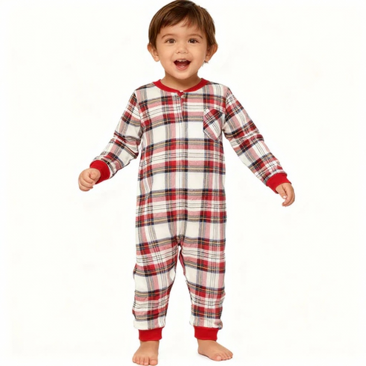 W&W Mode | Urlaub Familie Rot Karierte Knopf-Front Weihnachts-Pyjama Set