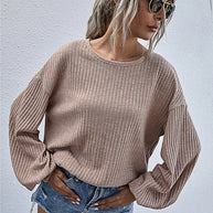 WW Rundhals Lanternärmel Lässiges Gestricktes Oberteil