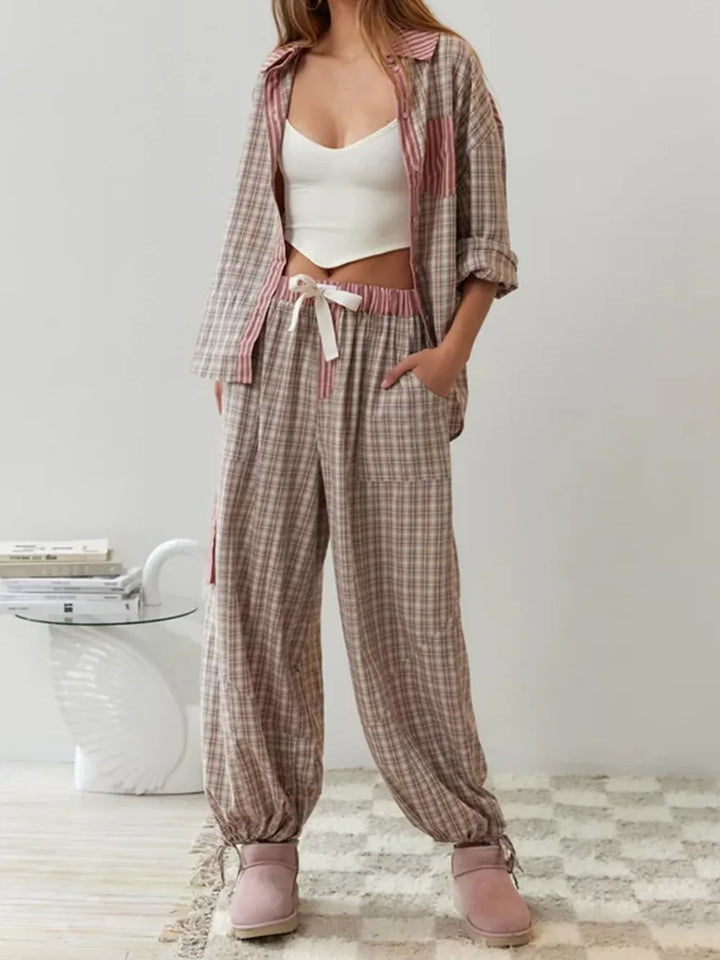 Damen Pyjama-Set aus weichem, atmungsaktivem Material mit lockerer Passform