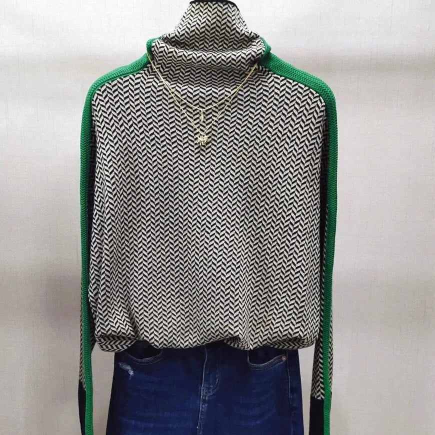 W&W Geometrisch gestrickter Rollkragenpullover