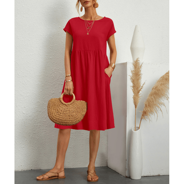 WW | Damen Baumwoll Leinen Midi Kleid