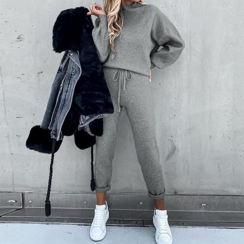 WW | Jogginganzug Hoher Kragen Pullover & Slim Fit Hosen Bequemes Loungewear
