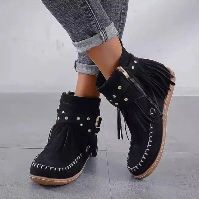 W&W Mode | Vintage Warme Stiefel Mit Fransen