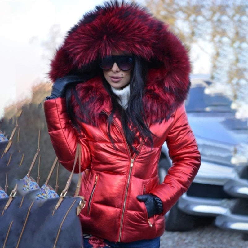 W&W Mode - Modische, gefütterte Jacke mit Kapuze und Kunstpelzkragen