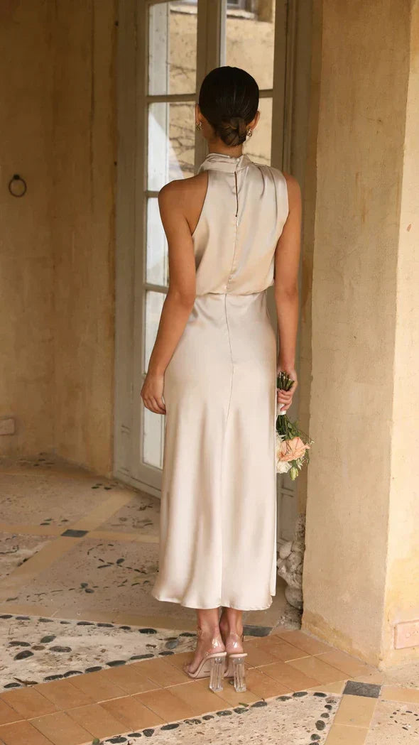 W&W Mode | Elegantes Satin Midikleid Mit Drapiertem Ausschnitt Für Damen
