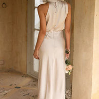 WW | Elegantes Satin Midikleid Mit Drapiertem Ausschnitt Für Damen