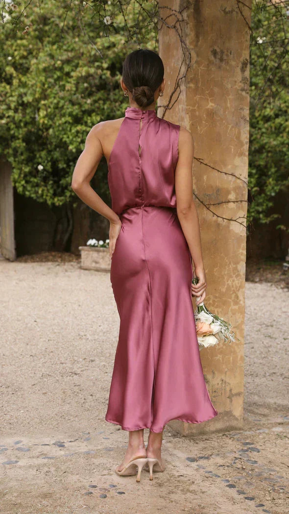 W&W Mode | Elegantes Satin Midikleid Mit Drapiertem Ausschnitt Für Damen