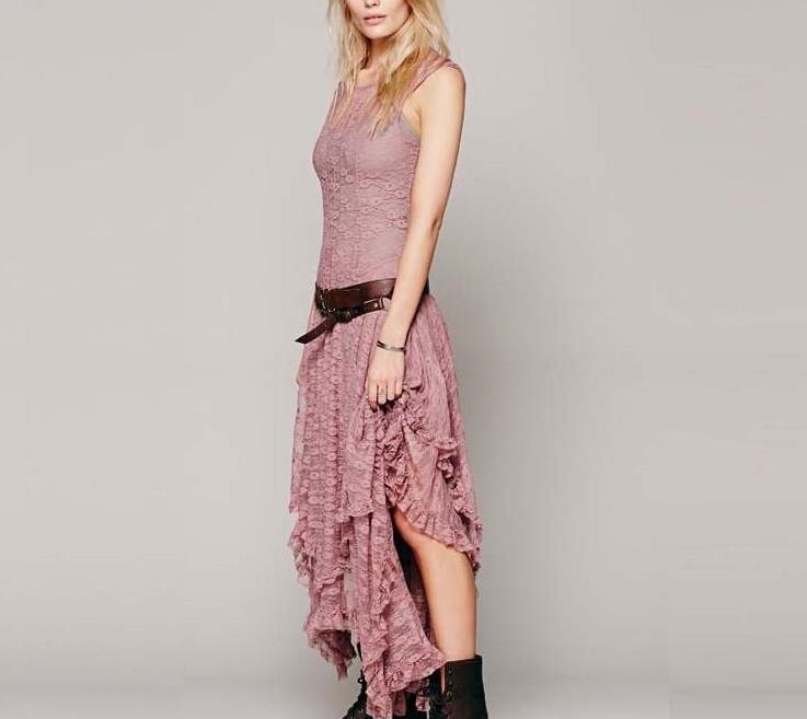 Damen Spitzen-Maxikleid mit lässigem Volantdesign und tiefem V-Ausschnitt WW
