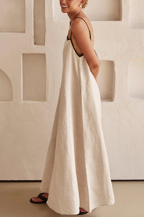 W&W Mode | Rosiedress Verstellbare Träger Rückenfreies Baumwoll-Leinen Maxikleid