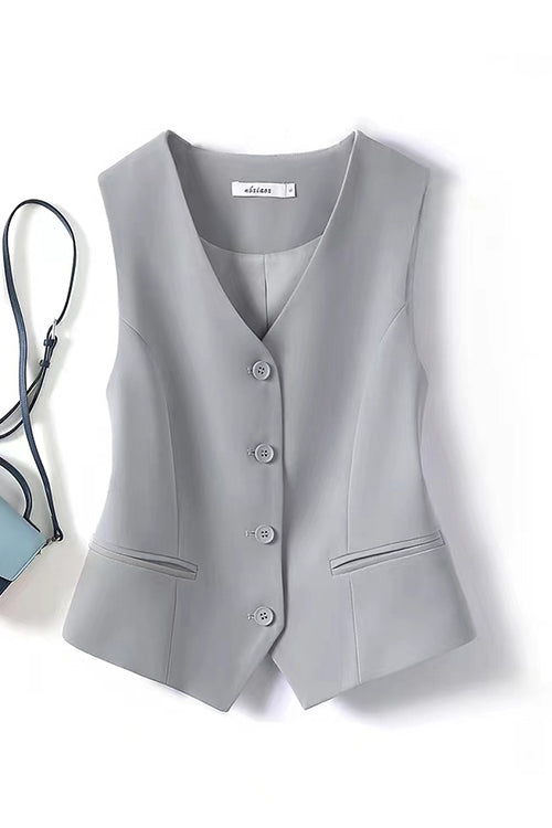 WW | Rosiedress V Neck Knopfleiste Eingrifftaschen Blazer Weste