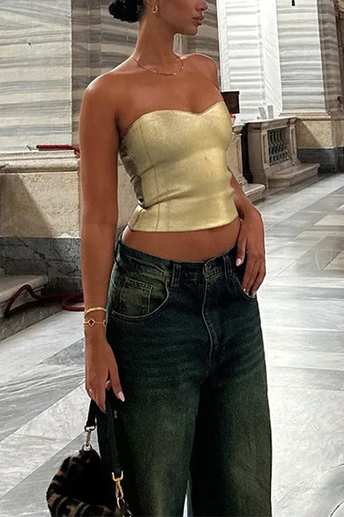 WW | Rosiedress Bandeau Metallic Crop Tube Top