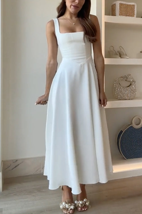 Damen Maxi-Cami-Kleid mit quadratischem Ausschnitt und A-Linienrock