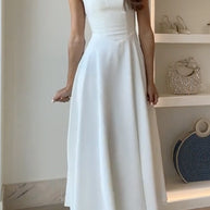 WW | Elegantes Quadrat-Ausschnitt A-Linien Swing Maxi Cami Kleid