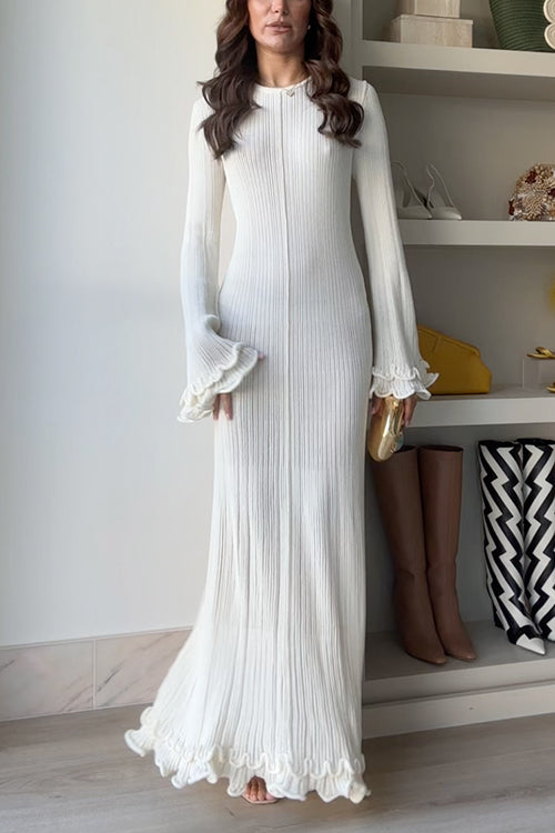 WW | Rosiedress Glockenärmel Rücken Schnürung Rüsche Trim Maxi Kleid
