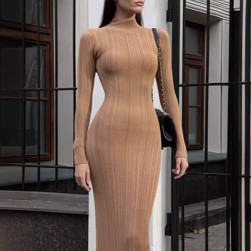 WW | Europäisch Französisch Rollkragen Pulloverkleid