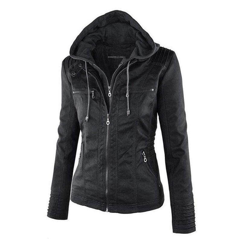 WW | Damen Slim Fit PU-Leder Zip-Up Hoodie