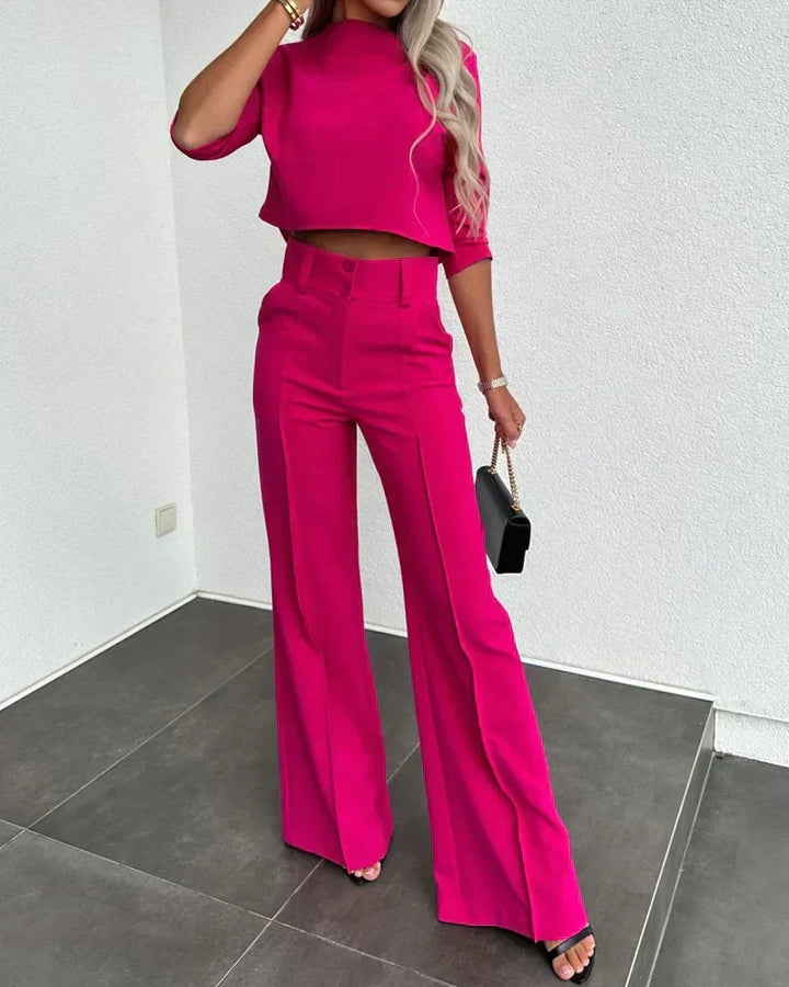 W&W Mode | Set mit Jacke und hoch taillierter gerader Hose für Damen | Stilvolles und komfortables Outfit