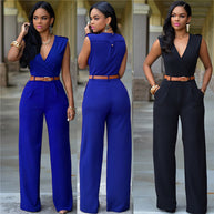 Damen Stilvoller Jumpsuit mit Taillengürtel und weitem Bein WW