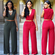 Damen Stilvoller Jumpsuit mit Taillengürtel und weitem Bein WW