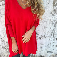 WW | Pullover - Damen Herbst Oversized Gestrickter V-Ausschnitt Pullover