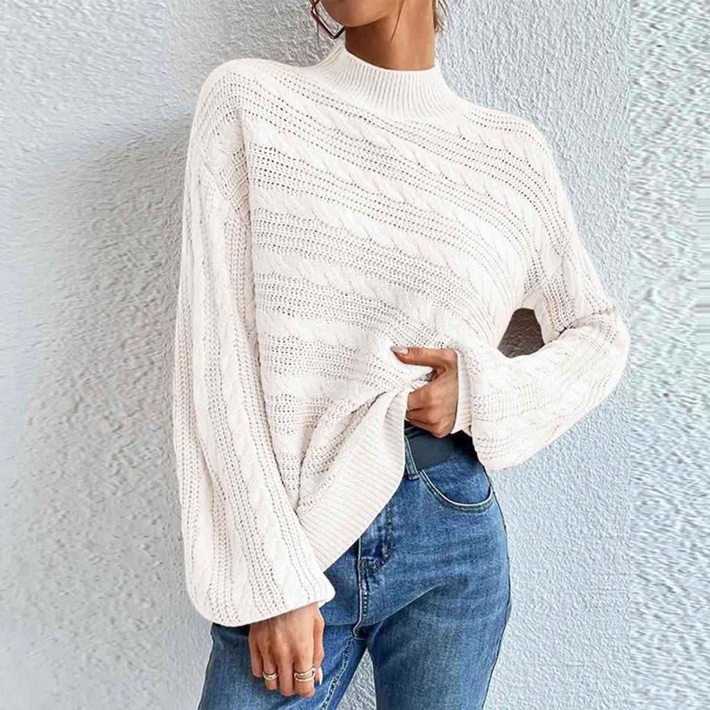 WW | Kabelstrick Stehkragen Langarmpullover