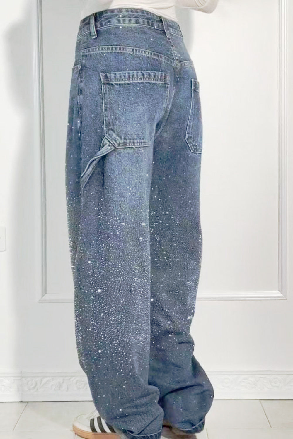 W&W Mode | Damen Gewaschene Jeans Mit Strassdetails Im Weiten Schnitt