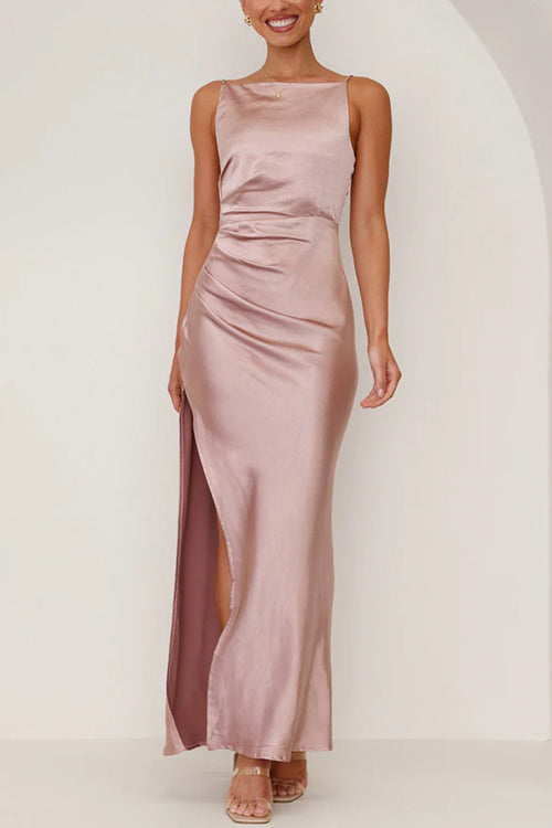 Damen-Maxikleid mit seitlichem Schlitz und rückenfreiem Cami-Oberteil