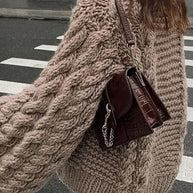 WW | Rosiedress Rundhals Übergroße Zopfmuster Pullover