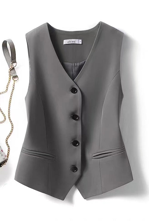 WW | Rosiedress V Neck Knopfleiste Eingrifftaschen Blazer Weste