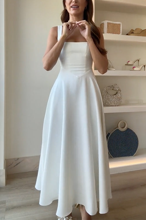 Damen Maxi-Cami-Kleid mit quadratischem Ausschnitt und A-Linienrock