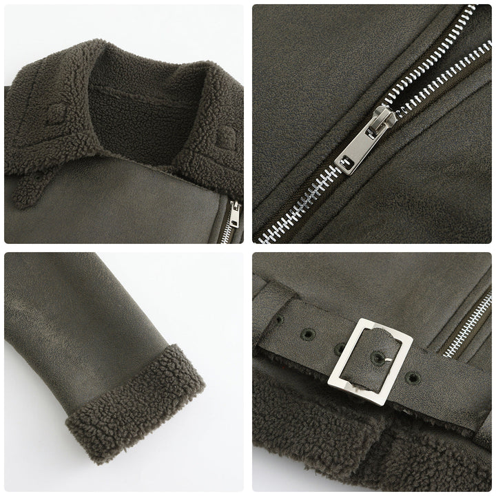 W&W Mode | Winterjacke aus Kunstwildleder mit Fell und Gürtel