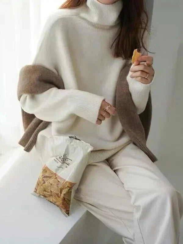 WW | Lässiger Strickjacke Rollkragenpullover für Damen