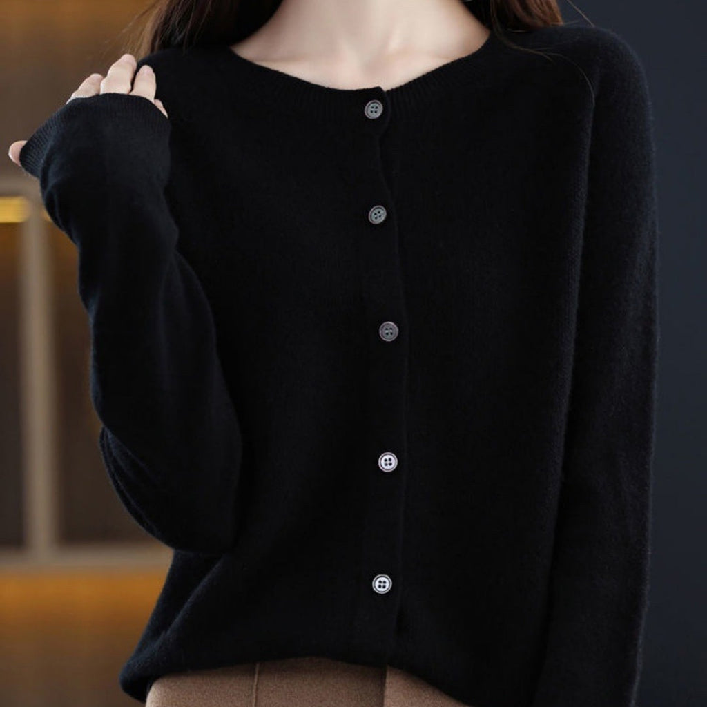 WW | Merino Woll Strickjacke Mit Rundhalsausschnitt Und Langen Ärmeln