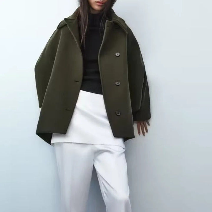 W&W Mode - Trendy Kurzer Mantel Mit Polokragen Und Kapuzenärmeln Aus Gemischtem Stoff