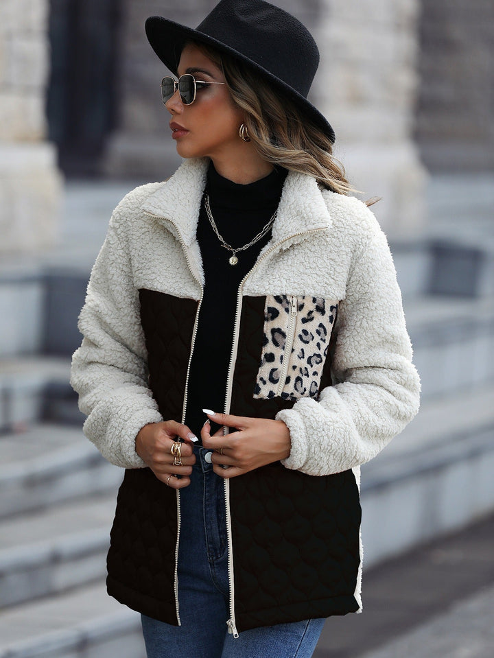 W&W Mode | Modischer Sherpa|Mantel Mit Printtasche