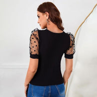 WW | Bluse mit Tupfen-Mesh und Puffärmeln
