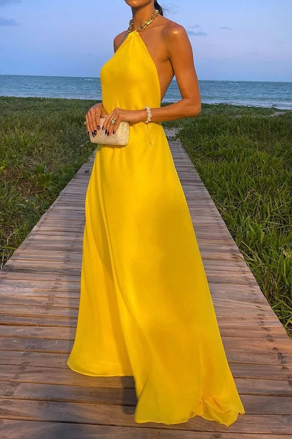WW | Sunny In Santorini Ketten-Halter Rückenfreies A-Linie Urlaub Maxi Kleid