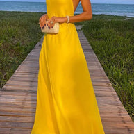 WW | Sunny In Santorini Ketten-Halter Rückenfreies A-Linie Urlaub Maxi Kleid