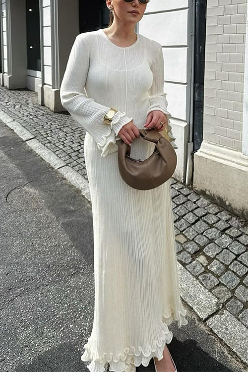 WW | Rosiedress Glockenärmel Rücken Schnürung Rüsche Trim Maxi Kleid