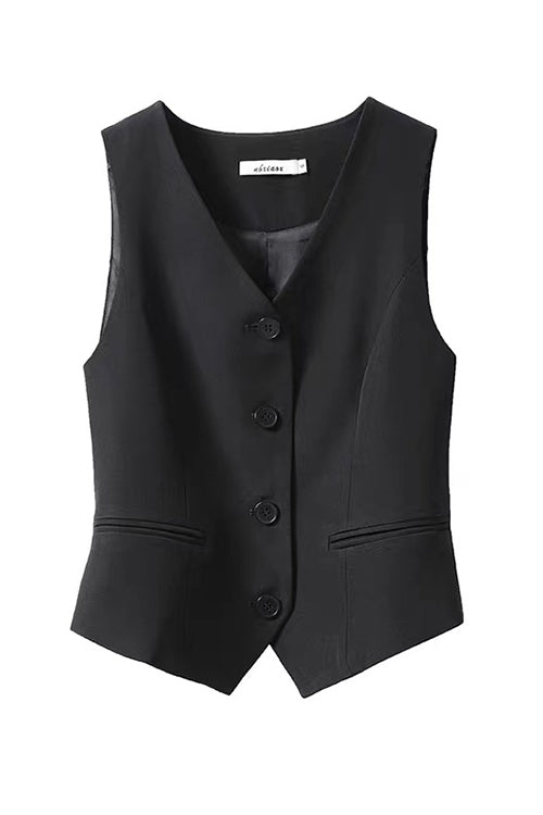 WW | Rosiedress V Neck Knopfleiste Eingrifftaschen Blazer Weste