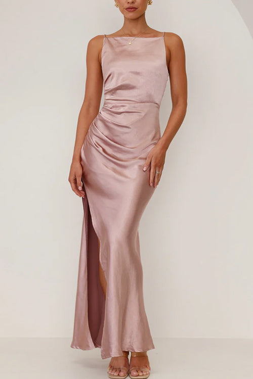 Damen-Maxikleid mit seitlichem Schlitz und rückenfreiem Cami-Oberteil
