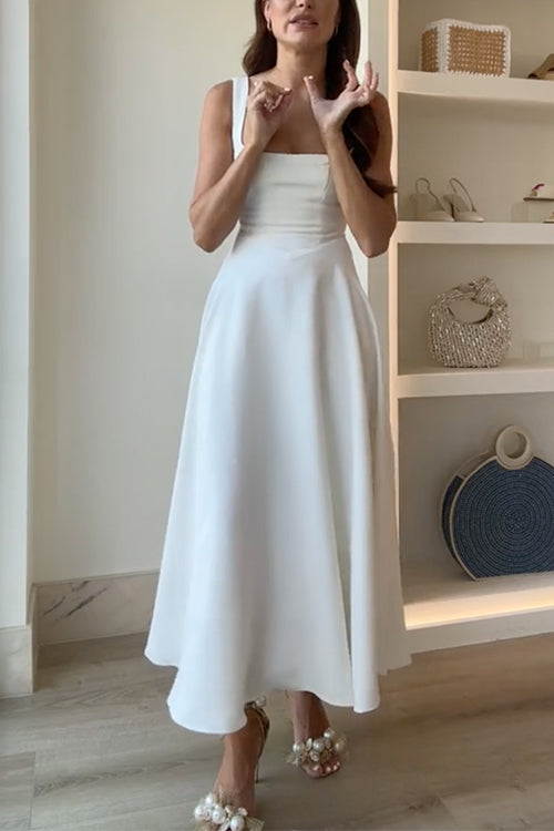 Damen Maxi-Cami-Kleid mit quadratischem Ausschnitt und A-Linienrock